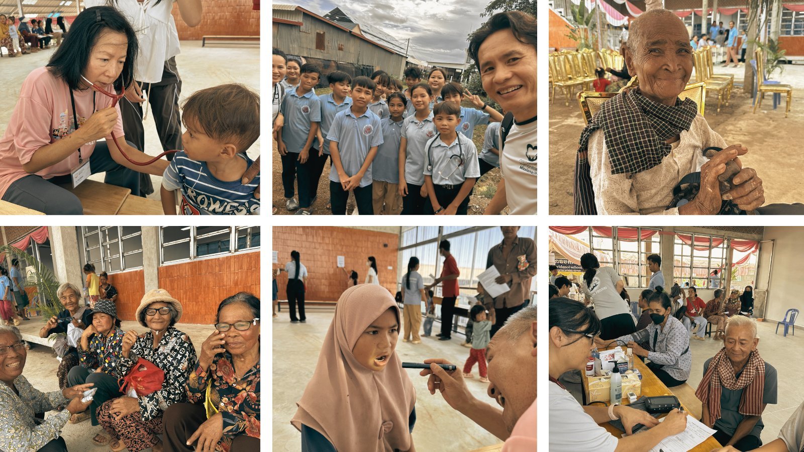 Doctors examining children and elders during the Kampong Chhnang and Kampong Luong clinics